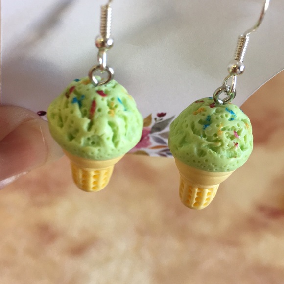Green Matcha and Sprinkles Birthday Icecream Fashion Pierced Earrings NWT 1.50” - Picture 6 of 12